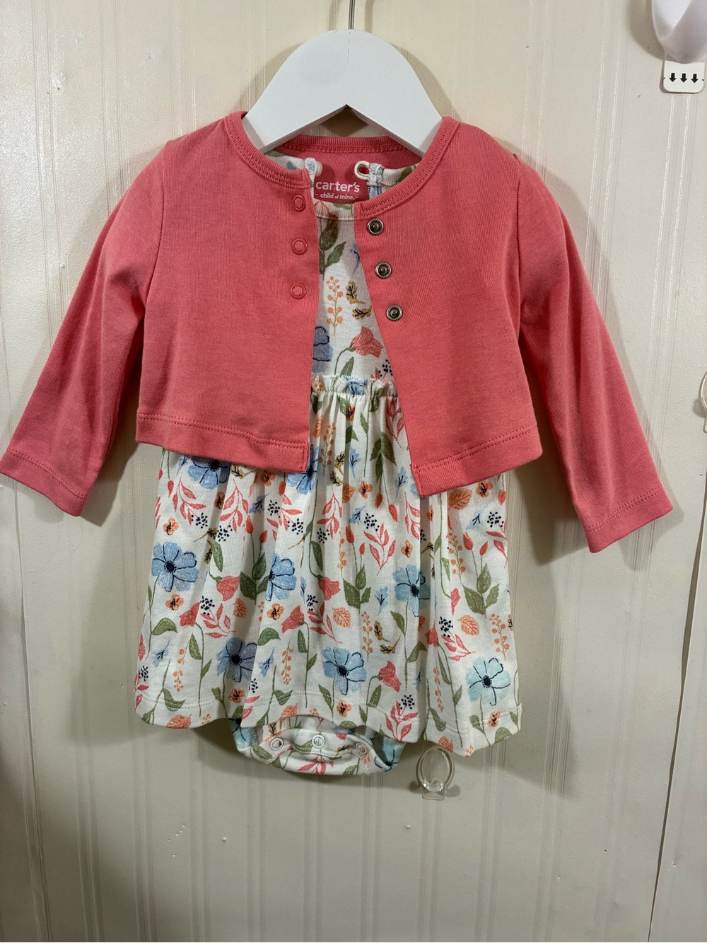 Carter's Coral Pink Cardigan with Floral Print Baby Dress